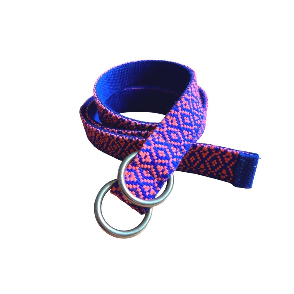 J.Crew Blue Orange Geometric Woven D-Ring Canvas Belt Made in USA M/L